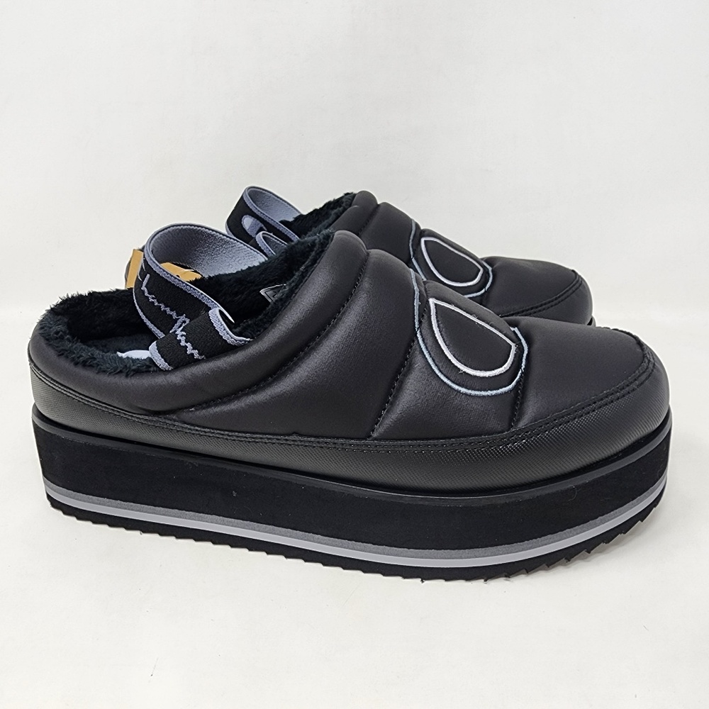 Champion Hot Stuff Sling Back Black Platform Slipper Shoes